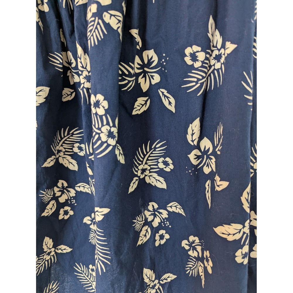 Navy Blue Tropical Hibiscus Floral Cotton Halter Midi Dress Large - Picture 6 of 10